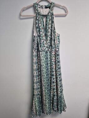 Kobi Halperin Mint and White Printed Halter Maxi Dress